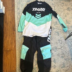 Thor Black and Teal Motocross Gear